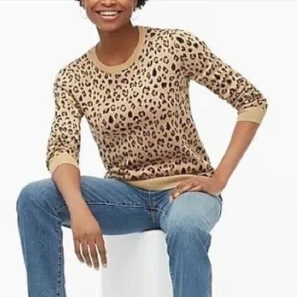 J. Crew Leopard-Print Crewneck Sweater in Tan and Black